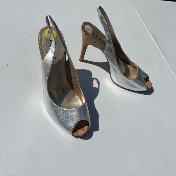 Guess Silver Peep-Toe Slingback Heels - Picture 6 of 7